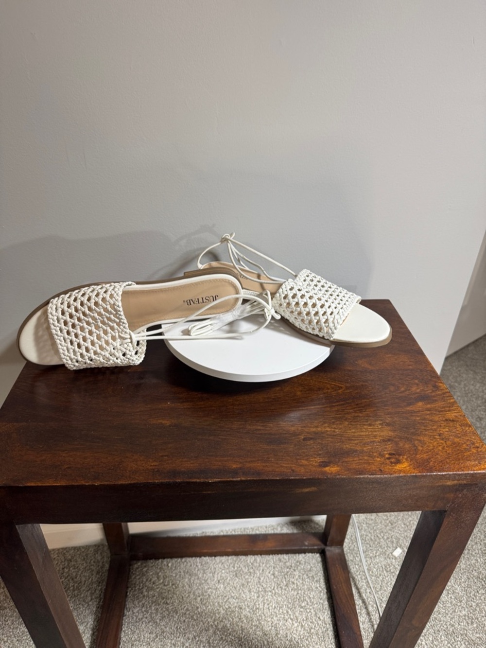 JustFab White Woven Slide Sandals with Lace-Up Straps - Picture 3 of 6